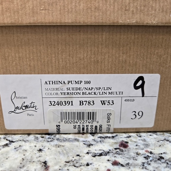 NEW Christian Louboutin Athina Black Suede and White Leather Heels 100mm Size 39 - Picture 11 of 11